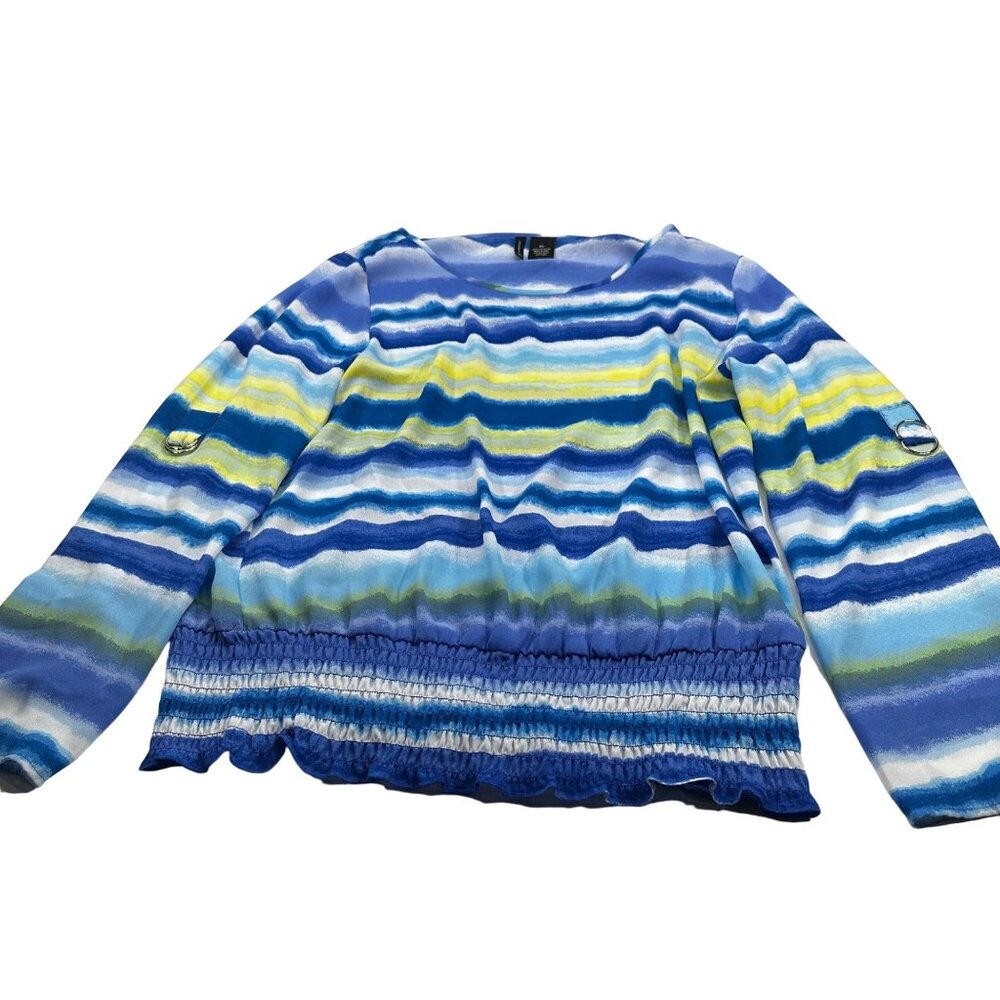 New Directions Women's Size XL Long Sleeve Top Blue Striped Preowned